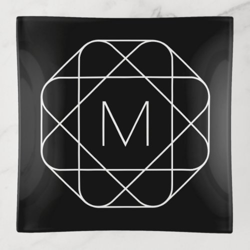 Black  White Geometric Monogram Trinket Tray