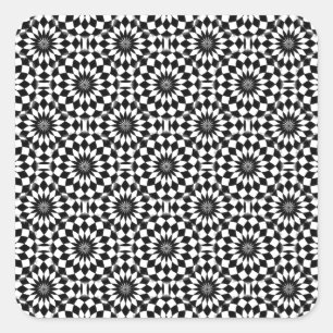 Black White Geometric Optical Illusion Pattern Square Sticker