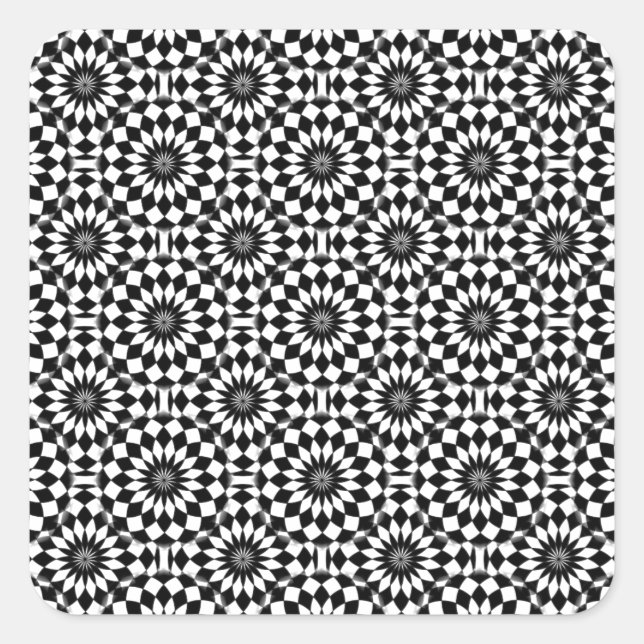 Black White Geometric Optical Illusion Pattern Square Sticker (Front)