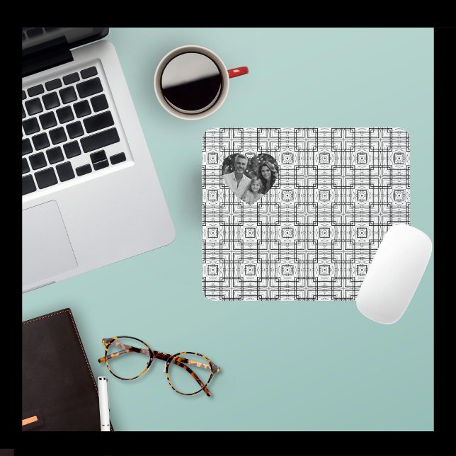 Black White Geometric Pattern and Heartshape Photo Mouse Pad (Creator Uploaded)