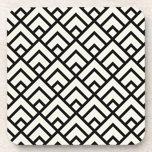Black & White Geometric Pattern Beverage Coaster (Front)