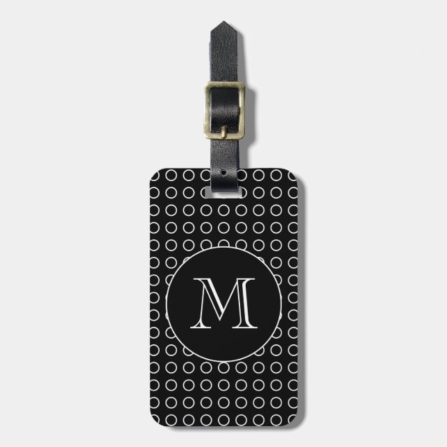 Black White Geometric Pattern Custom Monogram Luggage Tag (Front Vertical)