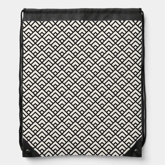 Black & White Geometric Pattern Drawstring Bag (Front)