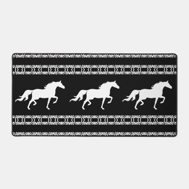 Black & White Geometric Pattern & Horses Desk Mat (Front)