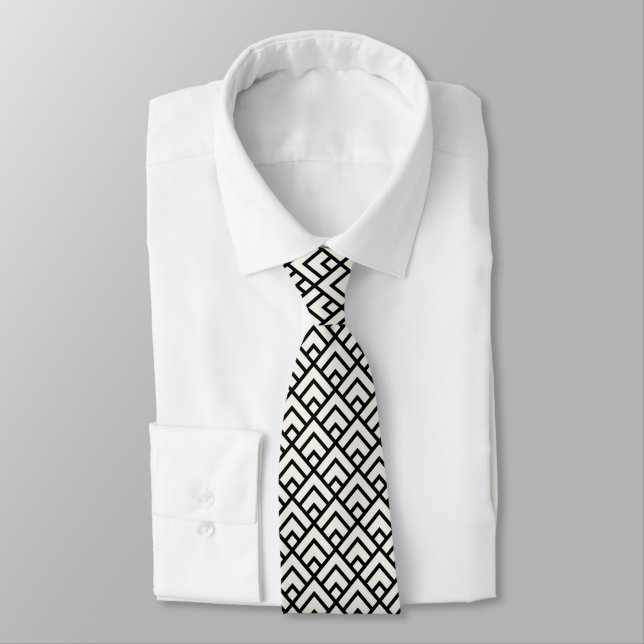 Black & White Geometric Pattern Neck Tie (Tied)
