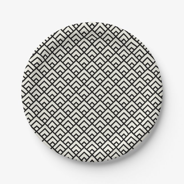Black & White Geometric Pattern Paper Plates (Front)