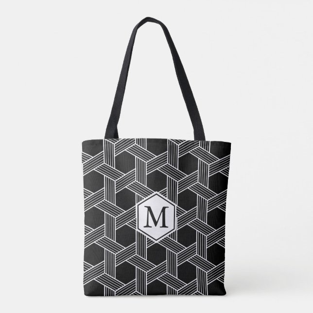 Black & White Geometric Pattern Tote Bag (Back)