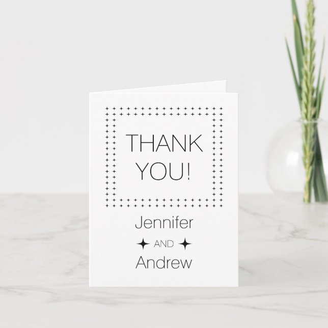 Black, white geometric pattern wedding Thank You (Front)