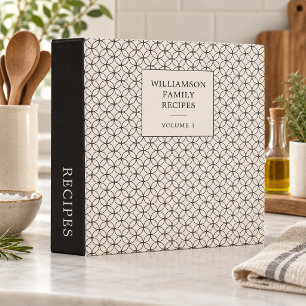 Black White Geometric Personalized Family Recipes 3 Ring Binder