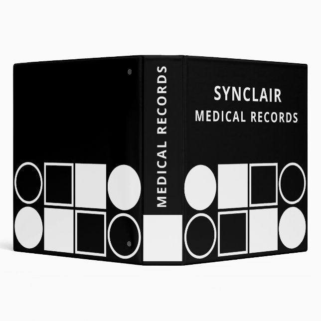 Black White Geometric Personalized Medical Records 3 Ring Binder (Background)