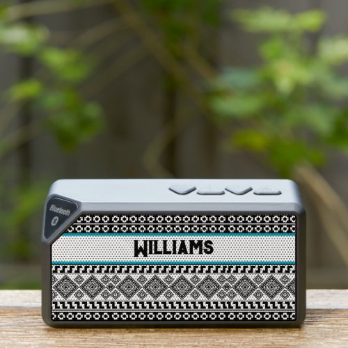 Black White Geometric Polynesian Tribal Monogram Bluetooth Speaker