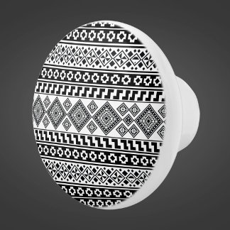 Black White Geometric Polynesian Tribal Monogram Ceramic Knob