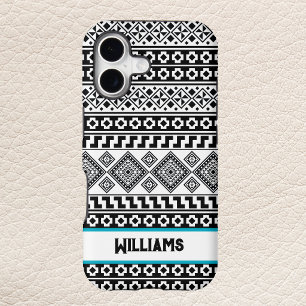 Black White Geometric Polynesian Tribal Monogram iPhone 17 Case