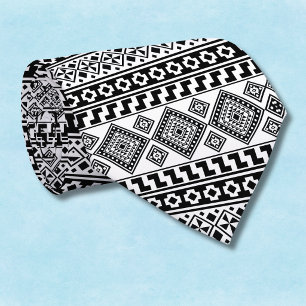 Black White Geometric Polynesian Tribal Monogram Neck Tie