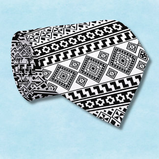 Black White Geometric Polynesian Tribal Monogram Neck Tie