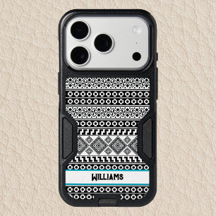 Black White Geometric Polynesian Tribal Monogram iPhone 17 Pro Case