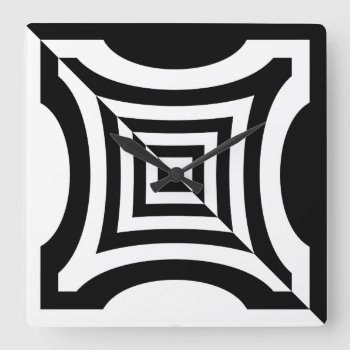Black White Geometric Reversed Pattern Square Wall Clock by BestPatterns4u at Zazzle