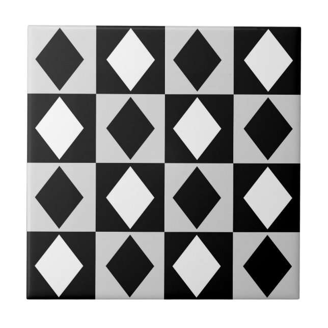 Black White Geometric Rhombus Diamond Ceramic Tile (Front)
