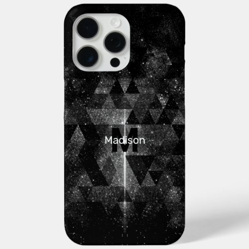 Black white geometric sparkly abstract Monogram iPhone 15 Pro Max Case