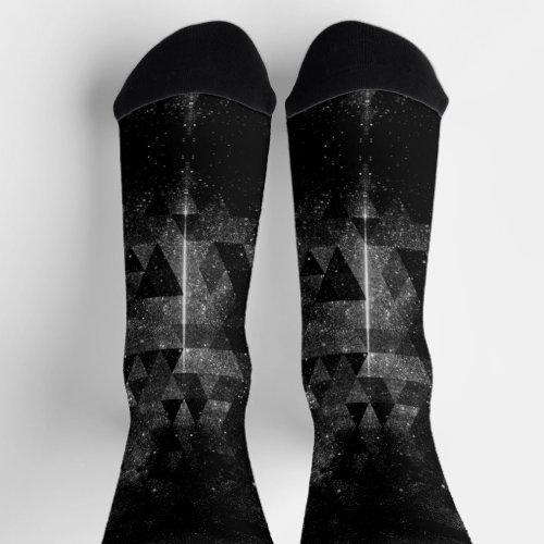 Black white geometric sparkly universe abstract socks