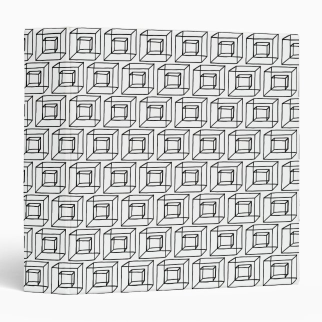 Black & White Geometric Squares 3 Ring Binder (Front/Spine)