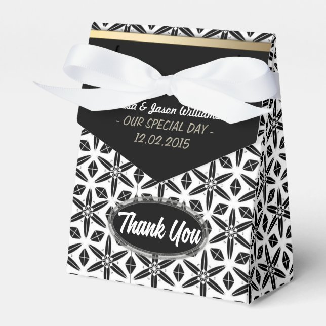 Black White Geometric Stars Thank You Party Favor Boxes (Front Side)