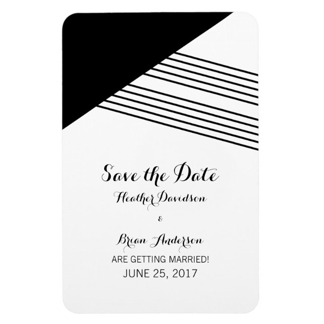 Black White Geometric Stripe Save the Date Magnet (Vertical)