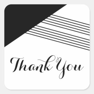 Black White Geometric Stripe Thank You Stickers