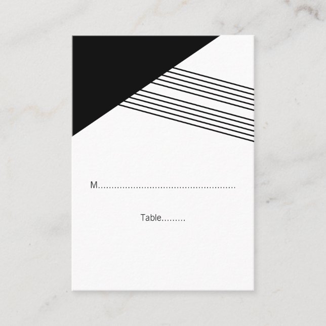 Black White Geometric Stripe Wedding Place Cards (Front)