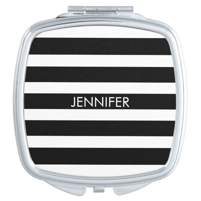 Black & White Geometric Stripes Pattern Makeup Mirror (Front)