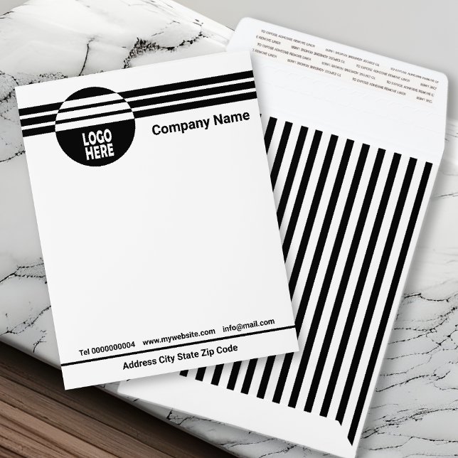 Black white geometric stripes with custom logo envelope mailers (Creator Uploaded)