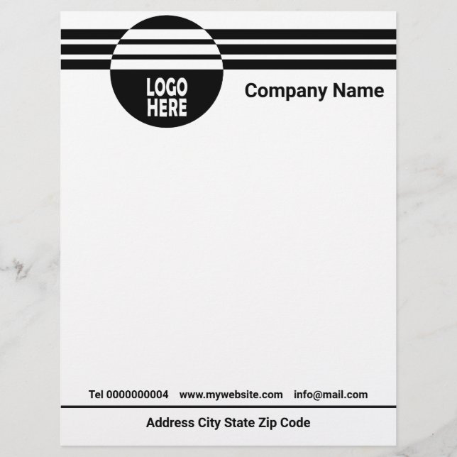 Black white geometric stripes with logo, QR code Letterhead (Front)