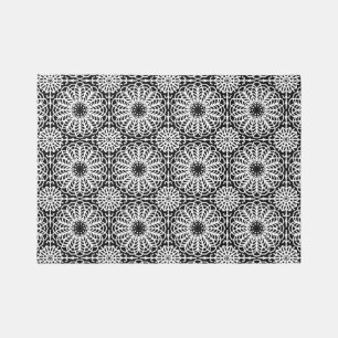Black White Geometric Symmetrical Abstract Area Rug