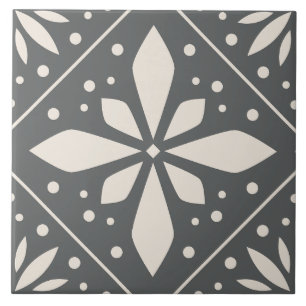 Black White Geometric Symmetrical Pattern DIY Ceramic Tile