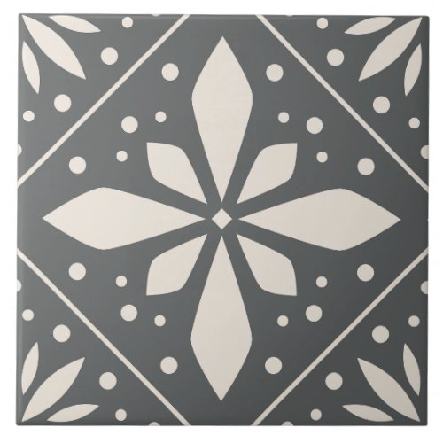 Black White Geometric Symmetrical Pattern DIY  Ceramic Tile