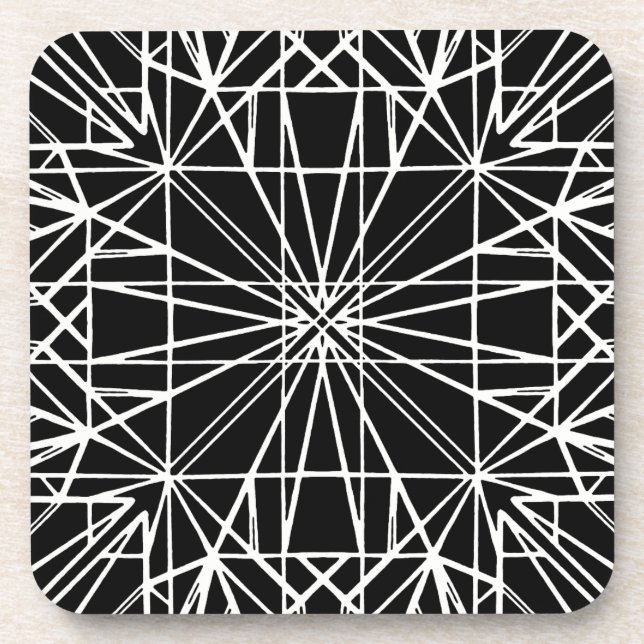 Black & White Geometric Symmetry Beverage Coaster (Front)