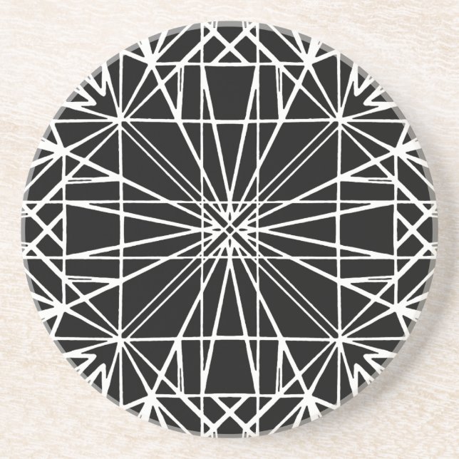 Black & White Geometric Symmetry Sandstone Coaster (Front)