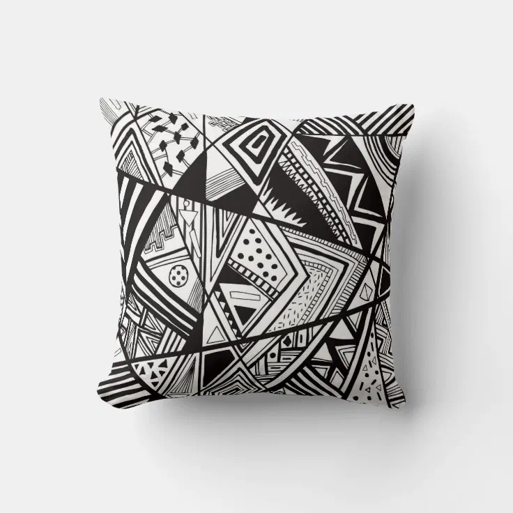 black white geometric throw pillow Zazzle