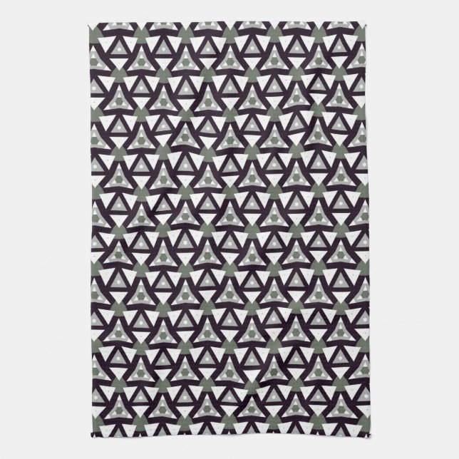 Black White Geometric Triangle JustPatterns Fabric Kitchen Towel (Vertical)