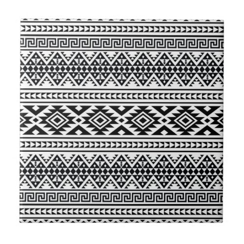Black White Geometric Tribal Pattern Aztec Boho Ceramic Tile