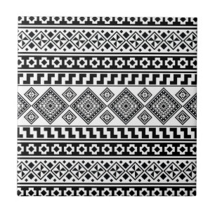 Black White Geometric Tribal Pattern Aztec Boho Ceramic Tile