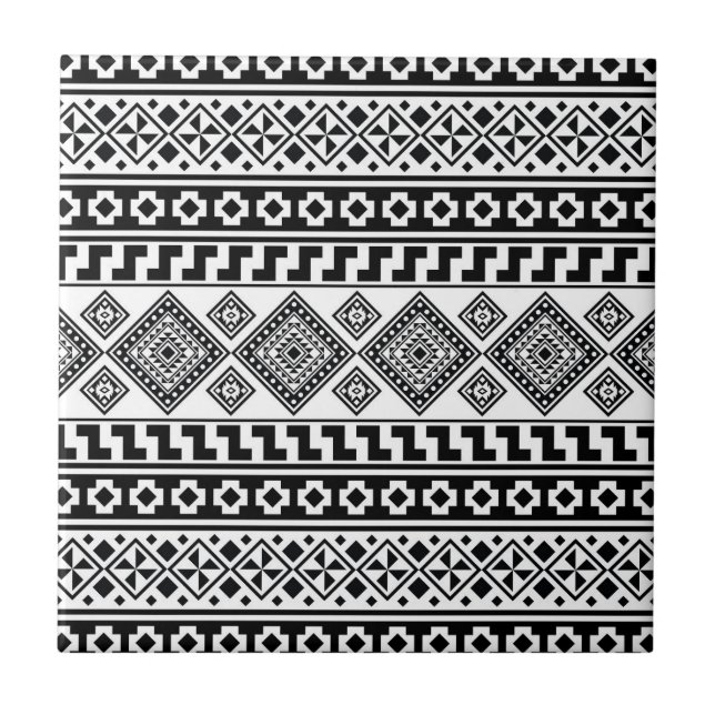 Black White Geometric Tribal Pattern Aztec Boho Ceramic Tile (Front)