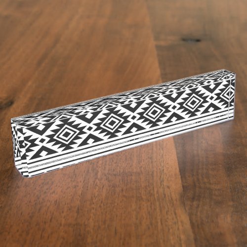 Black White Geometric Tribal Pattern Aztec Boho Desk Name Plate