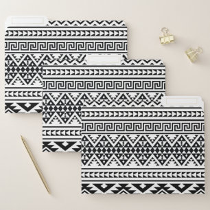 Black White Geometric Tribal Pattern Aztec Boho File Folder