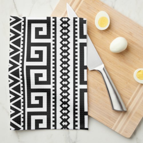 Black White Geometric Tribal Pattern Aztec Boho Kitchen Towel