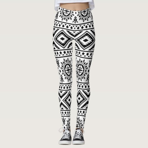 Black White Geometric Tribal Pattern Aztec Boho Leggings