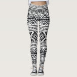Black White Geometric Tribal Pattern Aztec Boho Leggings