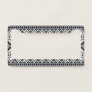 Black White Geometric Tribal Pattern Aztec Boho License Plate Frame