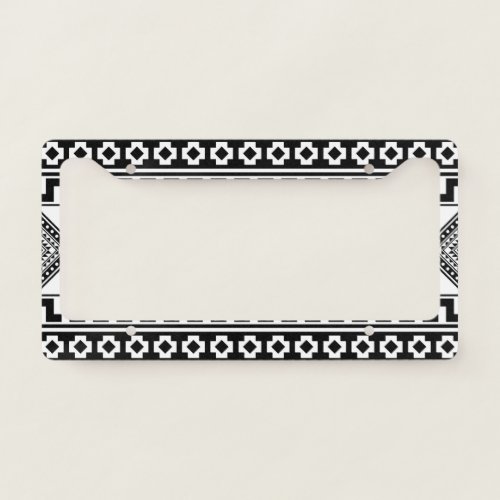 Black White Geometric Tribal Pattern Aztec Boho License Plate Frame