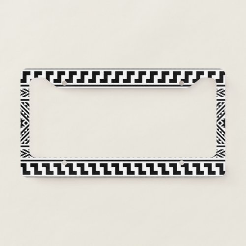 Black White Geometric Tribal Pattern Aztec Boho License Plate Frame